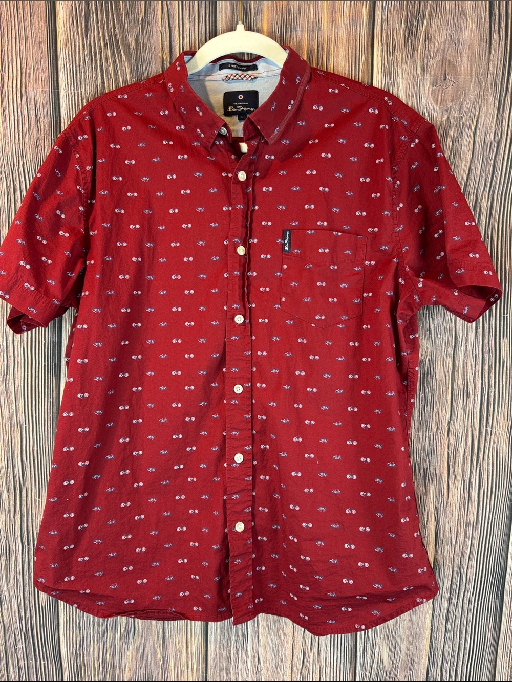 Ben Sherman Red Short Sleeve Button-Down with Micro Print